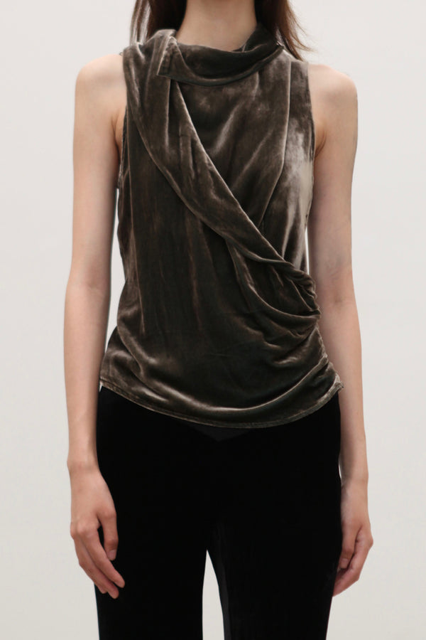 OUDE WAAG 25 Autumn/Winter Halter Neck Draped Velvet Vest OW-OW-25AW-TP13V1GR560-QG Gangqing